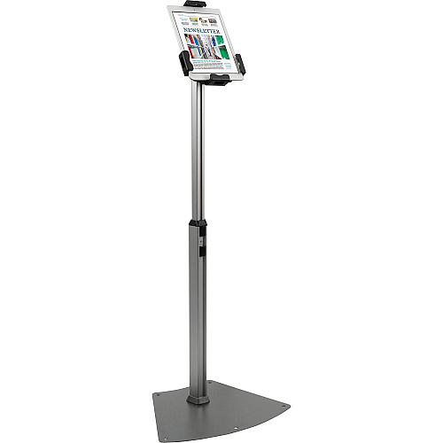 Kantek Adjustable Floor-Mount Tablet Kiosk Stand with Security Locking System Up to 10.10" Screen Support - 46.50" Height x 17.40" Width - Floor - Steel - Black, Silver - Locking System (TS960)