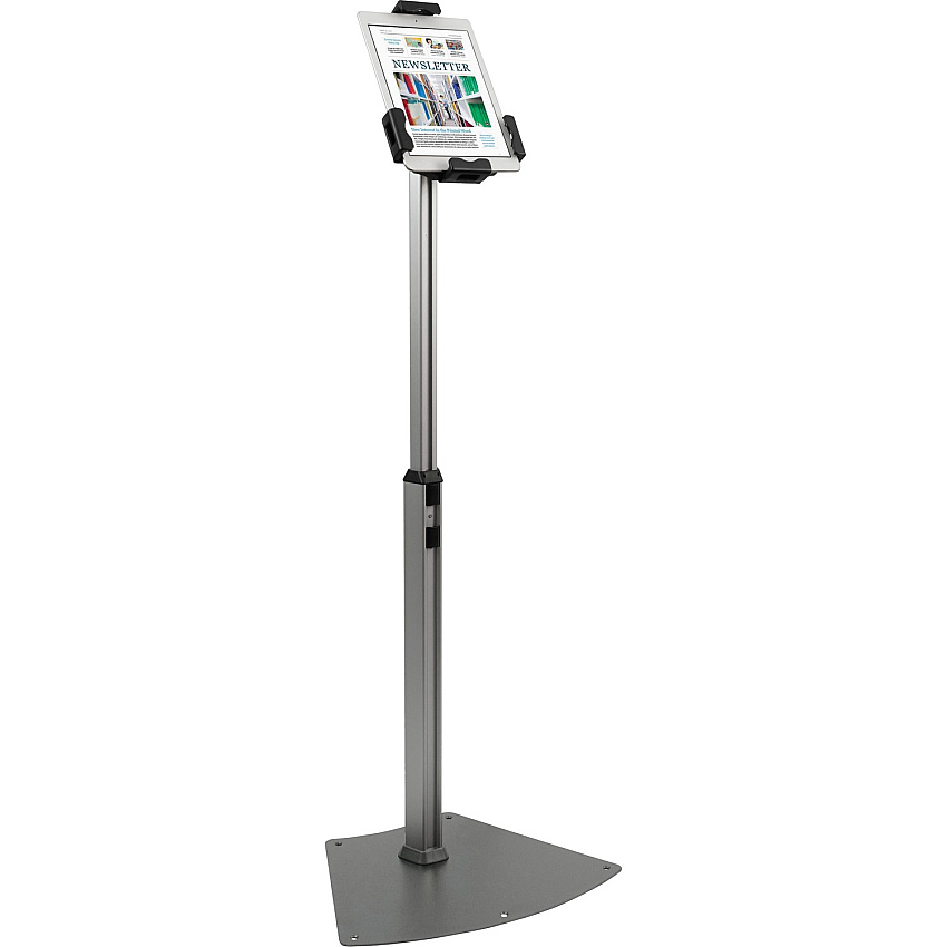 Kantek Adjustable Floor-Mount Tablet Kiosk Stand with Security Locking System Up to 10.10" Screen Support - 46.50" Height x 17.40" Width - Floor - Steel - Black, Silver - Locking System (TS960)