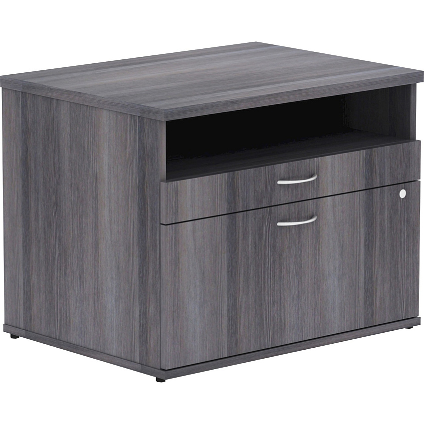 Lorell Relevance Series 2-Drawer File Cabinet Credenza w/Open Shelf 23.1" Height x 29.5" Width x 22" Depth - 2 x File Drawer(s) - 1 Shelve(s) - Finish: Charcoal, Laminate (LLR16213)