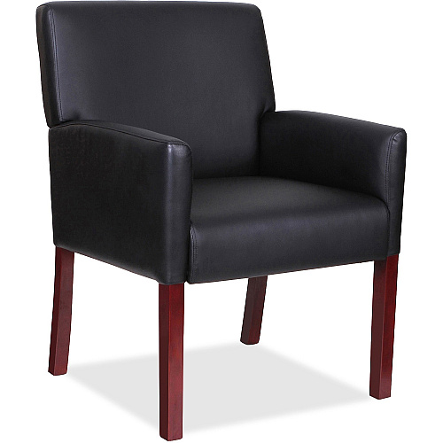Lorell Full-sided Upholstered Arms Guest Chair Black Seat Color - Leather Seat Material - Black Back Color - Leather Back Material - Mahogany Frame Color - Wood Frame Material - 1 Each (LLR20027)