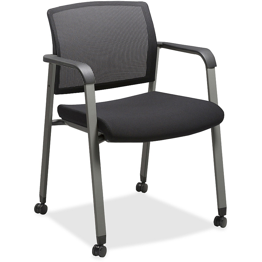 Lorell Mesh Back Guest Chair with Casters Black Seat Color - Fabric Seat Material - High Back - Square Base - 1 Each (LLR30953)