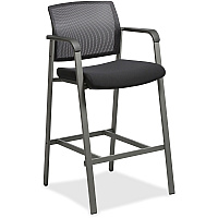 Lorell Mesh Back Guest Stool with Arms Black Seat Color - Fabric Seat Material - Square Base - 1 Each (LLR30954)