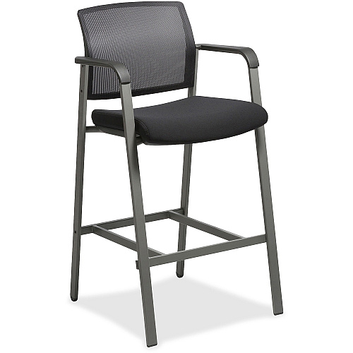 Lorell Mesh Back Guest Stool with Arms Black Seat Color - Fabric Seat Material - Square Base - 1 Each (LLR30954)