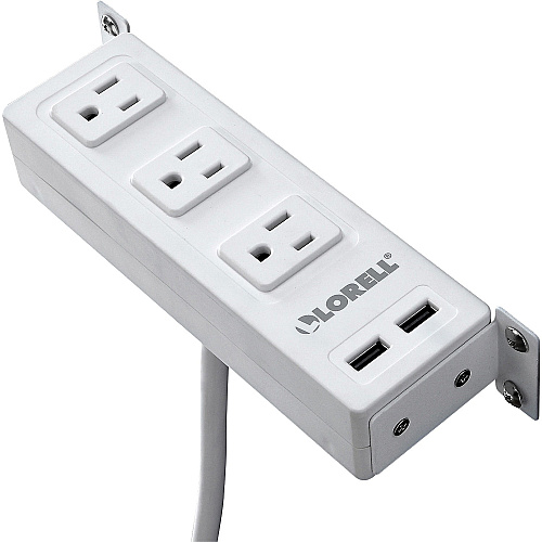 Lorell Under Desk AC Power Center with USB Charger 3 x AC Power, 2 x USB - 8 ft Cord - Surface-mountable - White (LLR33996)