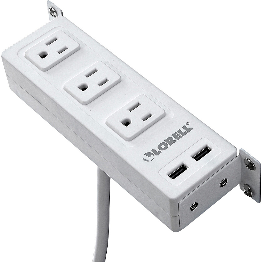Lorell Under Desk AC Power Center with USB Charger 3 x AC Power, 2 x USB - 8 ft Cord - Surface-mountable - White (LLR33996)