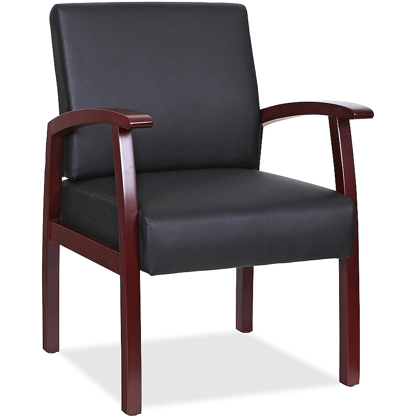 Lorell Thickly Padded Guest Chair Mahogany Frame Color - Wood Frame Material - Four-legged Base - Black - Leather - Armrest - 1 Each (LLR68556)