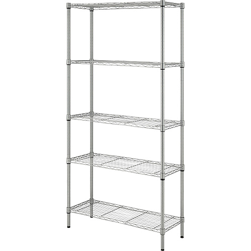 Lorell Light-Duty Wire Shelving 5 Tier(s) - 72" Height x 36" Width x 14" Depth - Floor - Epoxy - Silver - Plastic, Metal, Steel - 1 Each (LLR70062)