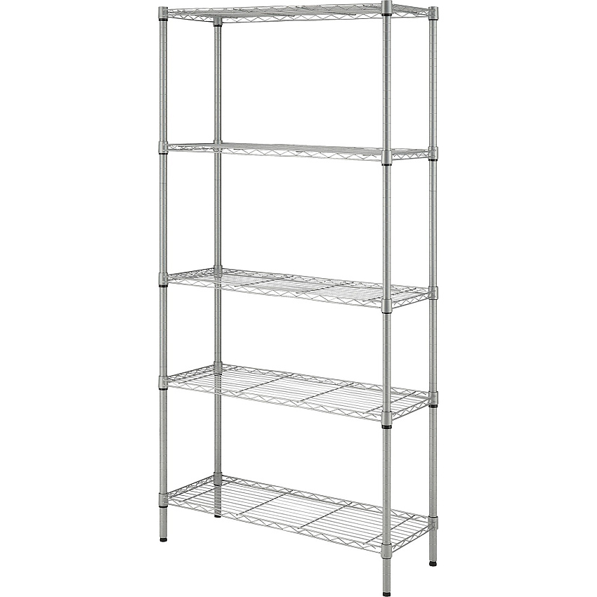 Lorell Light-Duty Wire Shelving 5 Tier(s) - 72" Height x 36" Width x 14" Depth - Floor - Epoxy - Silver - Plastic, Metal, Steel - 1 Each (LLR70062)