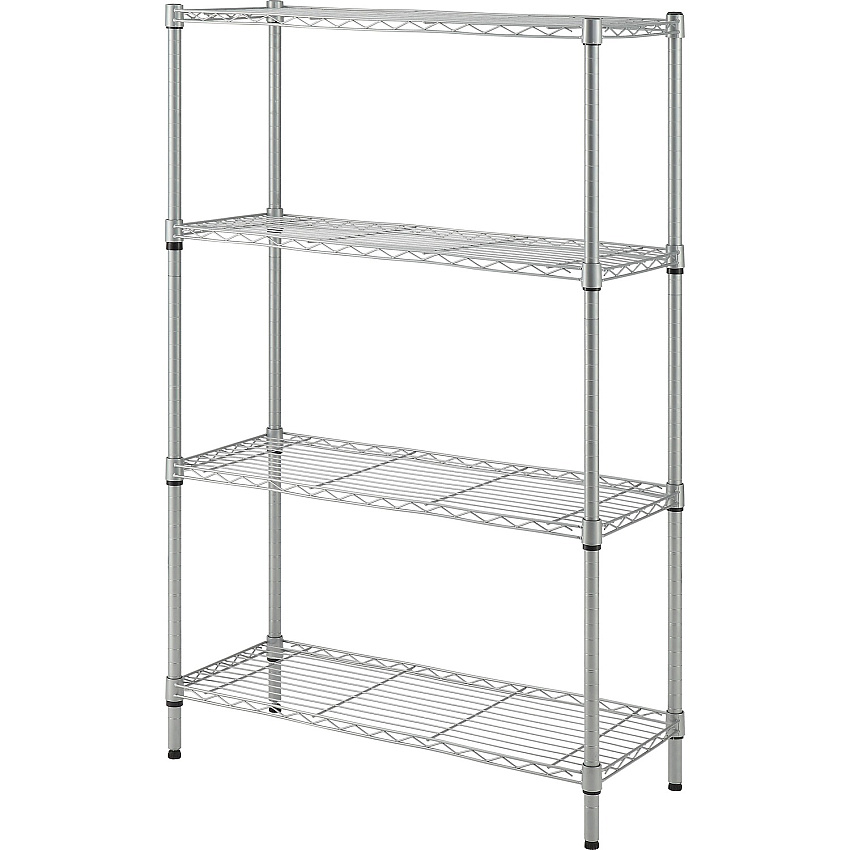 Lorell Light-Duty Wire Shelving 4 Tier(s) - 54" Height x 36" Width x 14" Depth - Floor - Sturdy - Epoxy - Silver - Plastic, Metal, Steel - 1 Each (LLR70063)