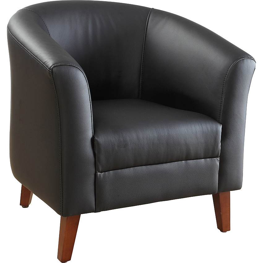 Lorell Barrel Armchair Four-legged Base - Black - Bonded Leather - Armrest - 1 Each (LLR82098)