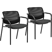 Lorell Advent Mesh Back Guest Chairs with Arms Tubular Steel Frame - Mid Back - Four-legged Base - Black - 2 / Carton (LLR83112)
