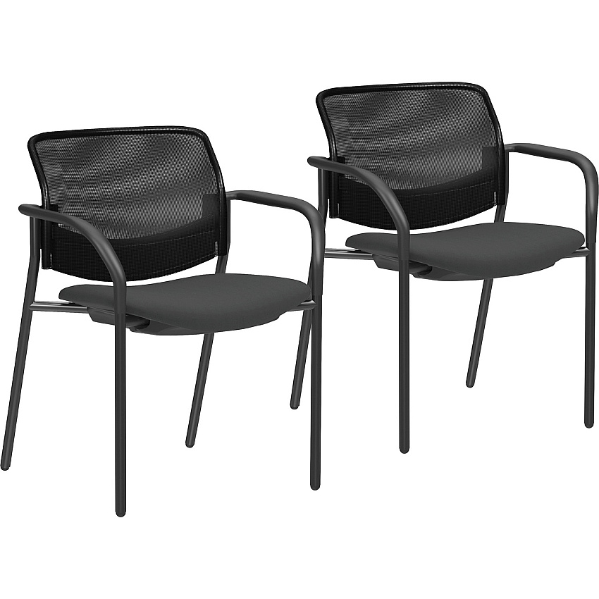 Lorell Advent Mesh Back Guest Chairs with Arms Tubular Steel Frame - Mid Back - Four-legged Base - Black - 2 / Carton (LLR83112)