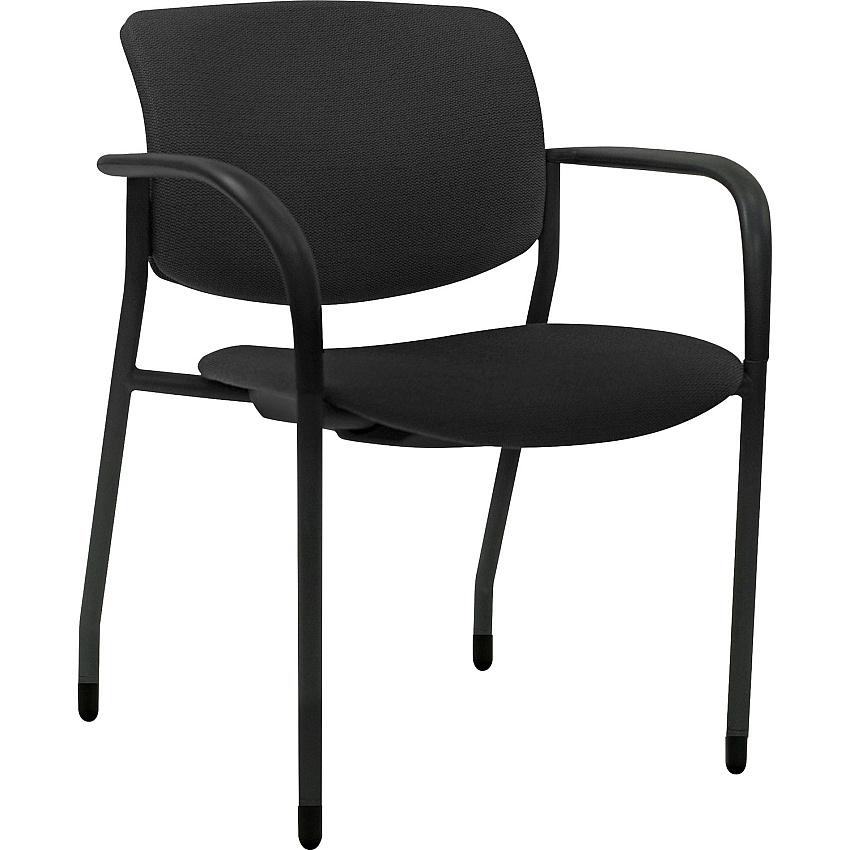 Lorell Advent Upholstered Stack Chairs with Arms Black Foam, Crepe Fabric Seat - Black Foam, Crepe Fabric Back - Powder Coated, Black Tubular Steel Frame - Four-legged Base - Armrest - 2 / Carton (LLR83114)
