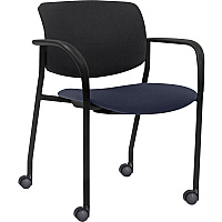 Lorell Advent Mobile Stack Chairs with Arms Dark Blue Seat Color - Foam, Crepe Fabric Seat Material - Black Back Color - Plastic Back Material - Powder Coated, Black Frame Color - Tubular Steel Frame Material - Four-legged Base - Armrest -  (LLR83115A204)