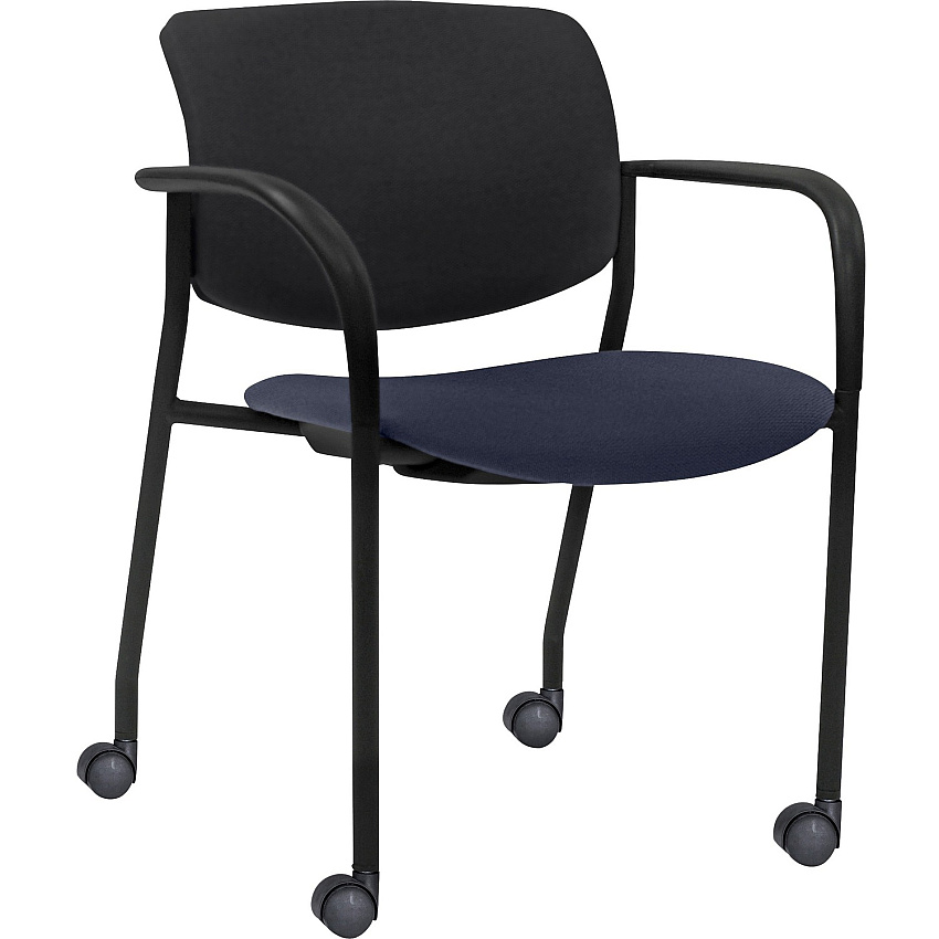 Lorell Advent Mobile Stack Chairs with Arms Dark Blue Seat Color - Foam, Crepe Fabric Seat Material - Black Back Color - Plastic Back Material - Powder Coated, Black Frame Color - Tubular Steel Frame Material - Four-legged Base - Armrest -  (LLR83115A204)