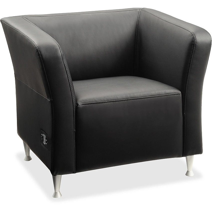 Lorell Fuze Modular Series Square Lounge Chair Black Seat Color - Leather Seat Material - Black Back Color - Leather Back Material - Brushed Aluminum Frame Material - High Back - 1 Each (LLR86916)