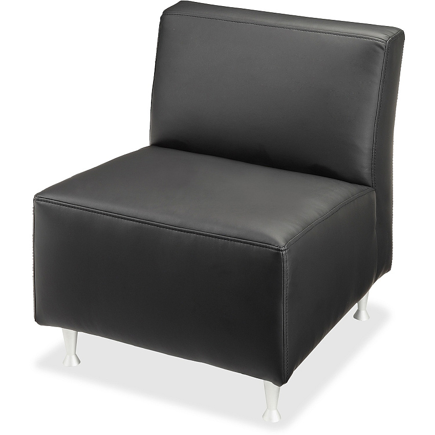 Lorell Fuze Modular Series Armless Lounge Chair Black Seat Color - Leather Seat Material - Black Back Color - Leather Back Material - Brushed Aluminum Frame Material - High Back - 1 Each (LLR86917)