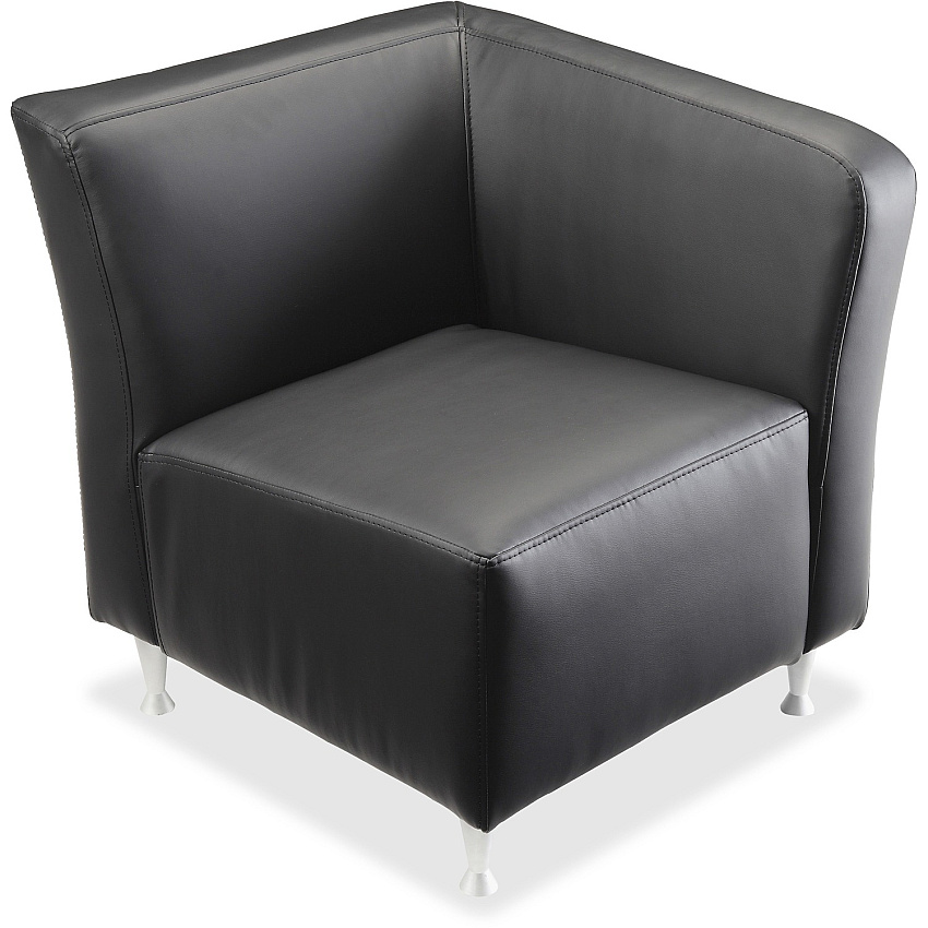 Lorell Fuze Modular Series Left Lounge Chair Black Seat Color - Leather Seat Material - Black Back Color - Leather Back Material - Brushed Aluminum Frame Material - High Back - 1 Each (LLR86919)