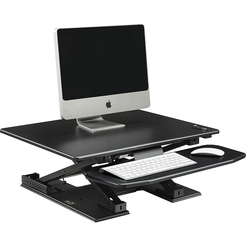 Lorell Electric Desk Riser with Keyboard Tray Up to 33" Screen Support - Flat Panel Display Type Supported - 17.13" Height x 28.75" Width x 35.75" Depth - Desktop - Aluminum - Black (LLR99552)