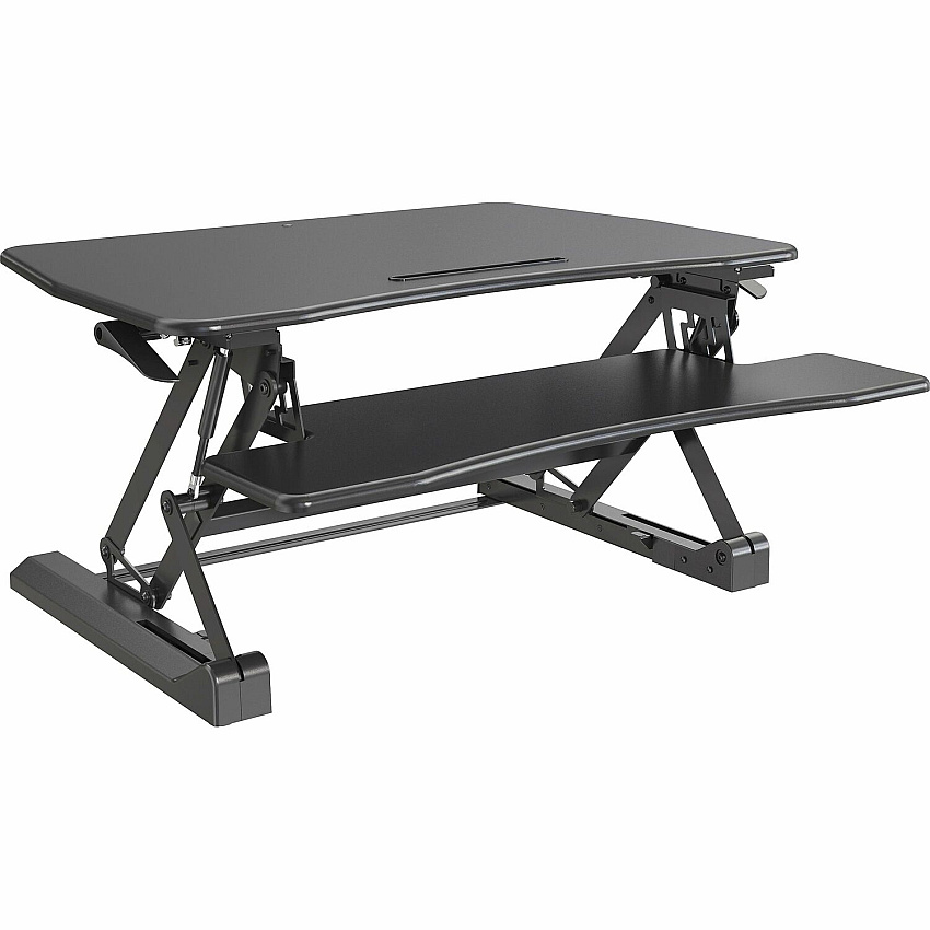 Lorell Gas Lift Monitor Riser Flat Panel Display Type Supported - 19.50" Height x 35.50" Width x 23.25" Depth - Desktop - Steel, Medium Density Fiberboard (MDF), Polyvinyl Chloride (PVC) - Black - Gas Lift (LLR99553)