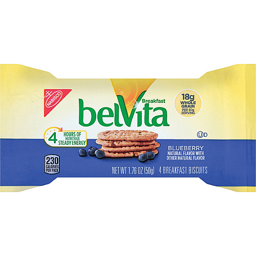 belVita Breakfast Biscuits Individually Wrapped, Hydrogenated Oil-free, Sweetener-free - Blueberry - 1.76 oz - 8 / Box (02908)