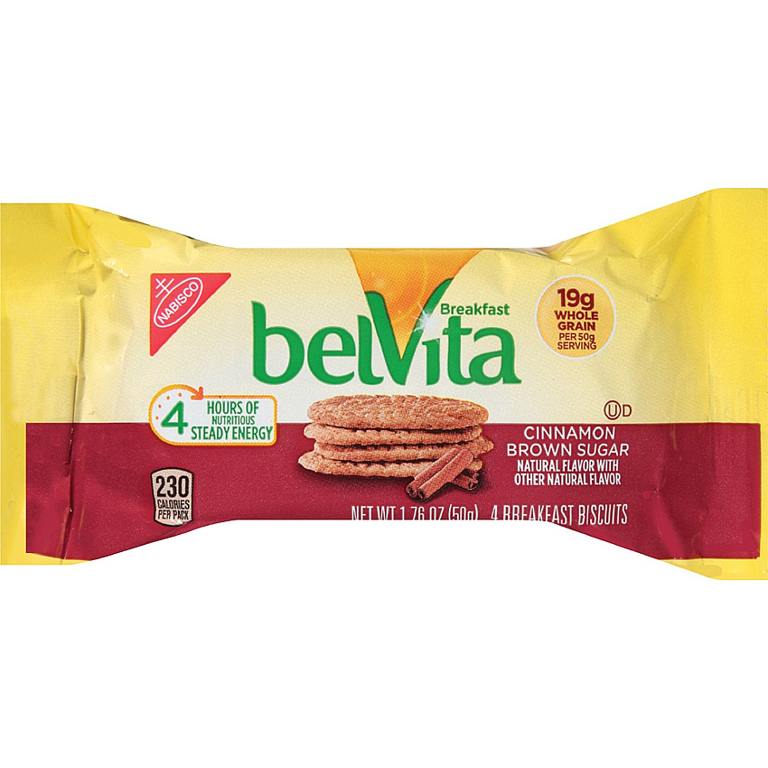 belVita Breakfast Biscuits Individually Wrapped, Hydrogenated Oil-free, No Artificial Flavor, Sweetener-free - Brown Sugar - 1.76 oz - 8 / Box (03273)