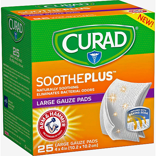 Curad SoothePlus Medium Non-stick Pads 4" Width x 4" Length - White - 25 / Box (CUR204425AH)