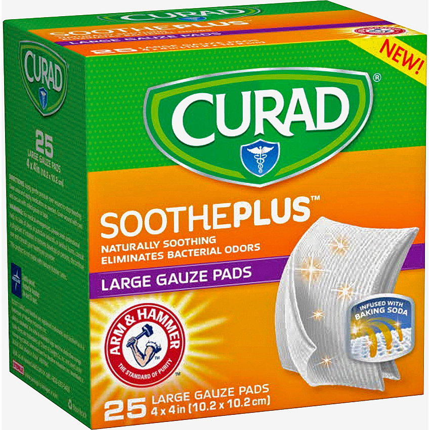 Curad SoothePlus Medium Non-stick Pads 4" Width x 4" Length - White - 25 / Box (CUR204425AH)