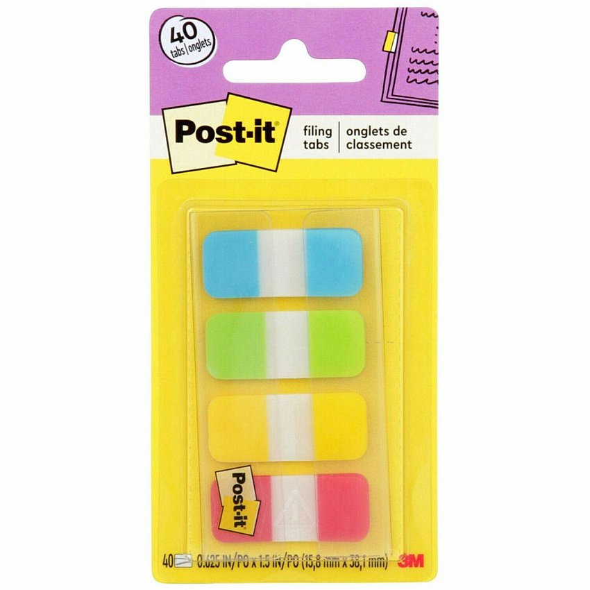 Post-it&reg; Easy Dispenser Tabs 40 Tab(s) - 0.63" Tab Width - Self-adhesive - Yellow, Red, Green, Blue Tab(s) - 40 / Pack (676ALYR)