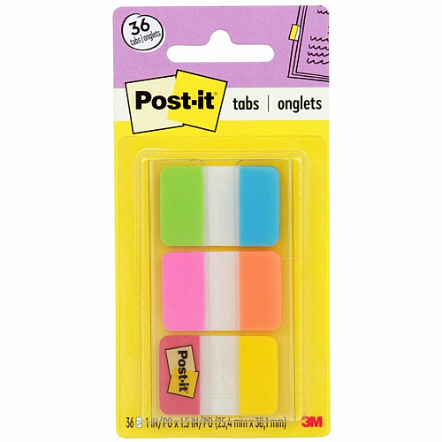 Post-it&reg; Alternating Tabs 36 Tab(s) - 1" Tab Height x 1.50" Tab Width - Self-adhesive - Green Poly, Orange, Red, Yellow, Pink, Blue Tab(s) - 36 / Pack (686ALOPRYT)