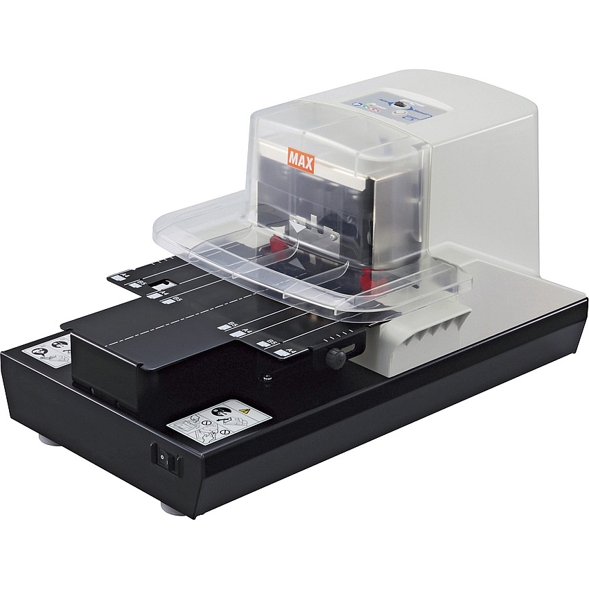 MAX Electronic Stapler Staples Upto 100 Sheet of 80g/m² Paper - 0.87" Throat Depth - Black, White - 1 Each (EH110F)
