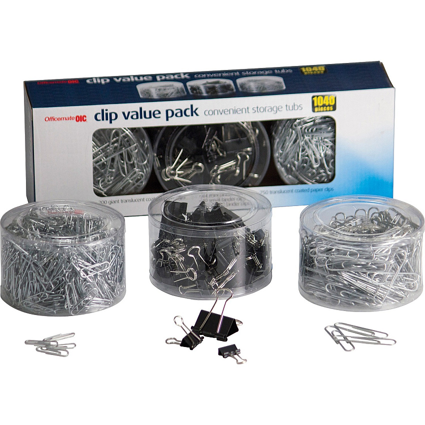 Officemate Clip Value Pack Jumbo - No. 2 - 13" Width - 10 Sheet Capacity - for Document, Paper - Smooth, Reusable, Storage Tub - Black, Silver - Metal - 1 Each (97300)