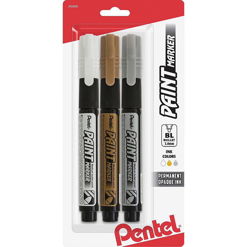 Pentel Opaque Bullet Tip Paint Markers 0.3 mm Bullet Marker Point - Assorted Ink - 3 / Pack (MMP20BP3M1)