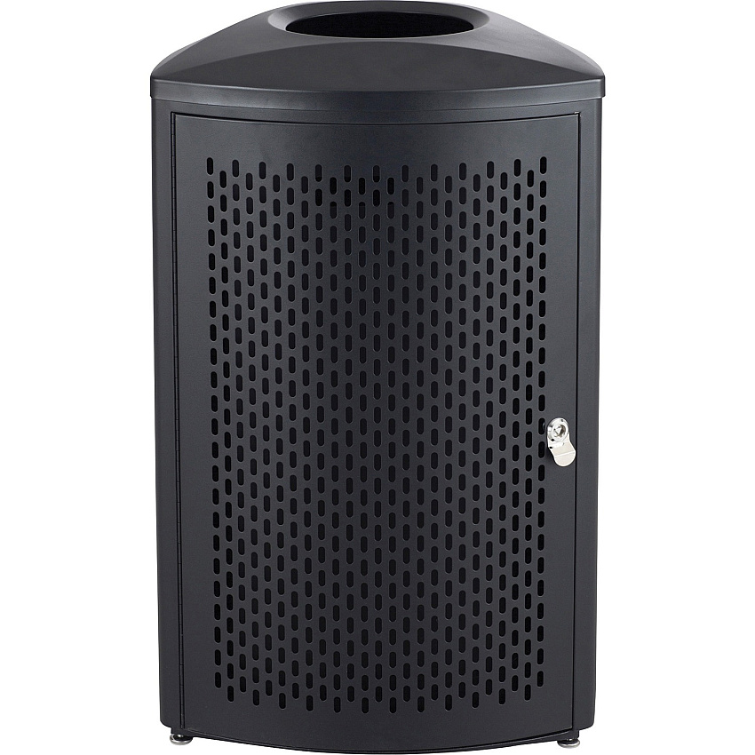 Safco Nook Indoor Waste Receptacle 13 gal Capacity - Triangular - Durable, Powder Coated, Perforated, Corrosion Resistance, Latch Door - 29.5" Height x 16.5" Width x 16.5" Depth - Steel - Black - 1 Each (9961BL)