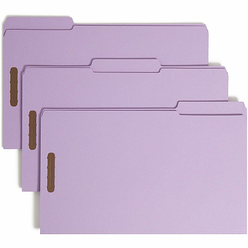 Smead 1/3 Tab Cut Legal Recycled Fastener Folder 8 1/2" x 14" - 2 Fastener(s) - Top Tab Location - Assorted Tab Position - Lavender - 10% Recycled - 50 / Box (17440)