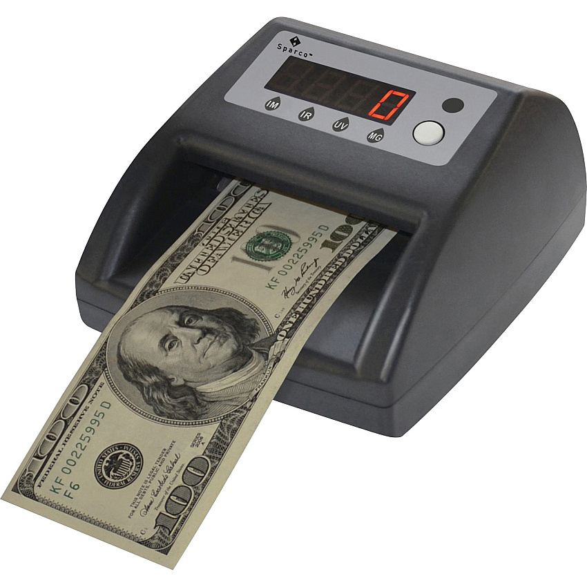 Sparco Counterfeit Bill Detector with UV, MG and IR Ultraviolet, Magnetic Ink, Infrared - Gray - 1 Each (16012)