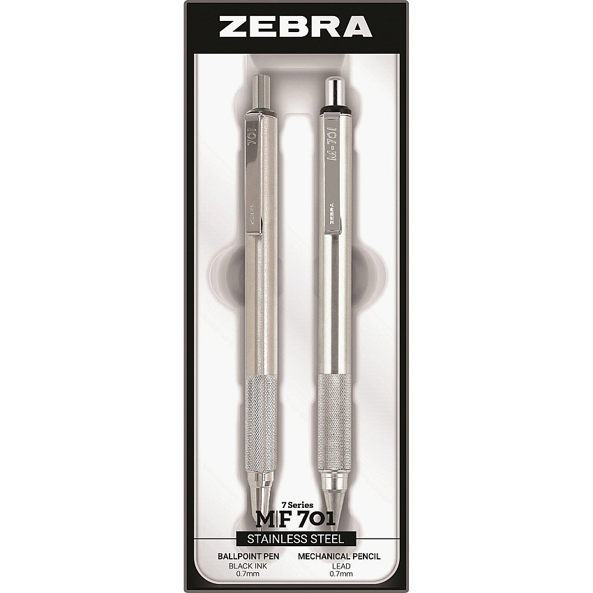 Zebra STEEL 7 Series M/F 701 Mechanical Pencil & Ballpoint Pen Set 0.7 mm Pen Point Size - 0.7 mm Lead Size - Refillable - Stainless Steel - 2 / Set (10519)