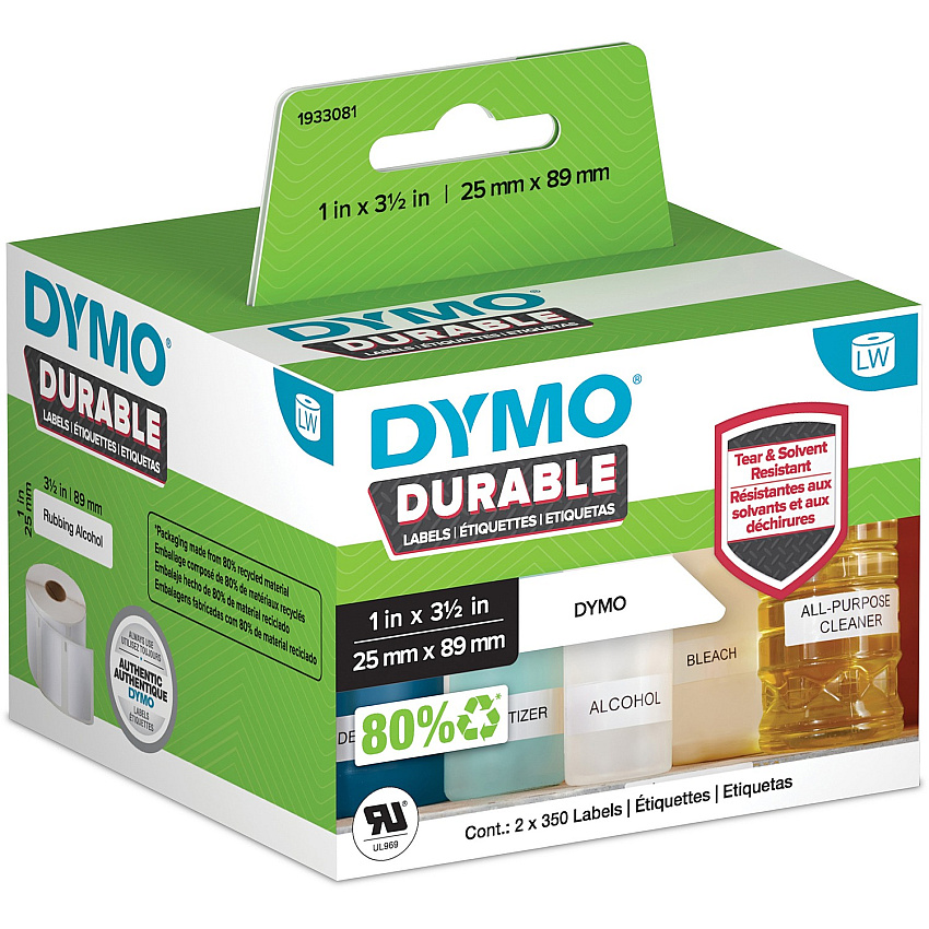 Dymo LabelWriter ID Label 63/64" Width x 3 1/2" Length - Rectangle - White - Polypropylene - 700 / Roll - 700 Total Label(s) - 1 Each (1933081)