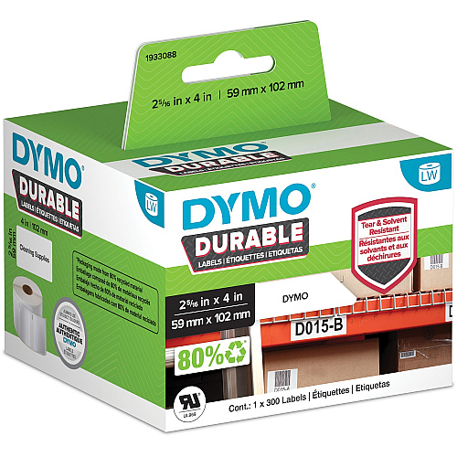 Dymo Address Label 2 21/64" Width x 4 1/64" Length - White - Plastic - 300 / Roll - 1 Each (1933088)