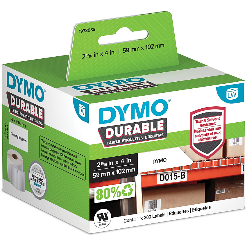 Dymo Address Label 2 21/64" Width x 4 1/64" Length - White - Plastic - 300 / Roll - 1 Each (1933088)