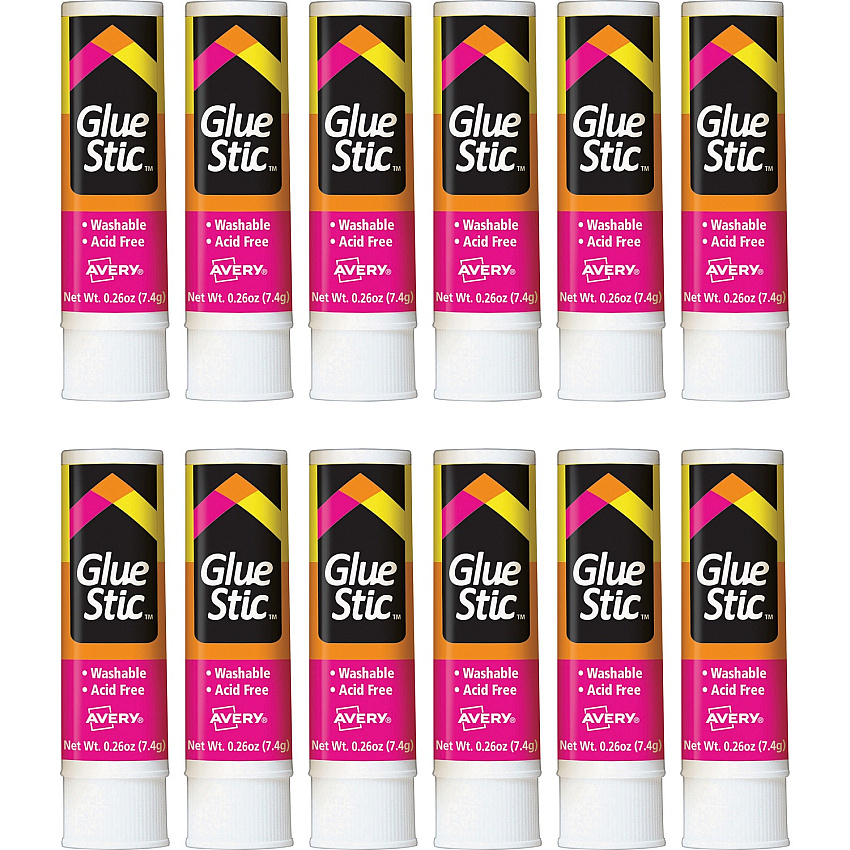 Avery&reg; Permanent Glue Stic 0.26 fl oz - White - 12 / Box (00166BX)