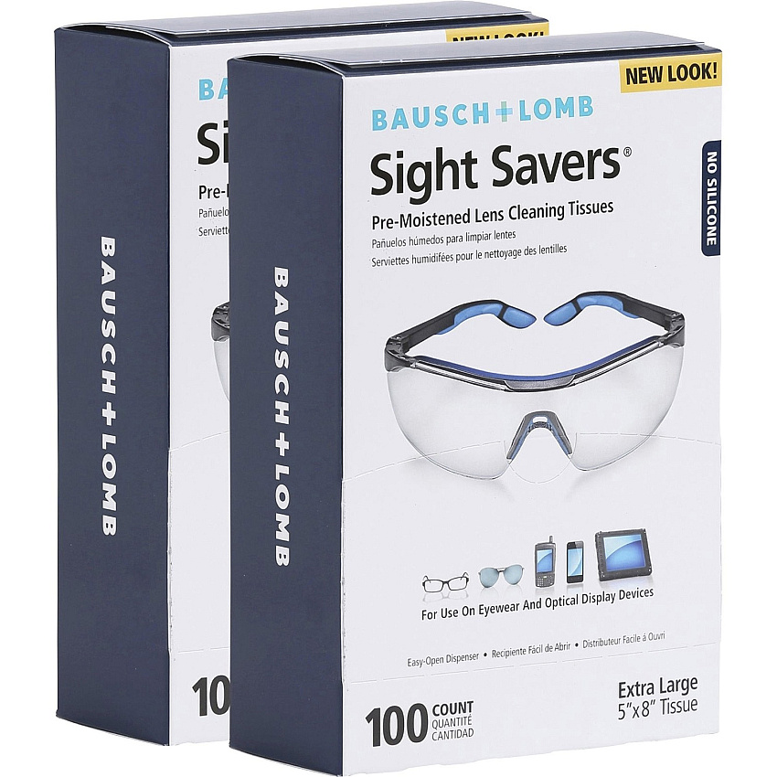 Bausch & Lomb Bausch + Lomb Sight Savers Lens Cleaning Tissues For Eyeglasses, Monitor, Camera Lens, Binocular - Anti-fog, Anti-static, Pre-moistened, Silicone-free, Individually Wrapped - Multi - 100/Box - 2 / Bundle (8574GMBD)