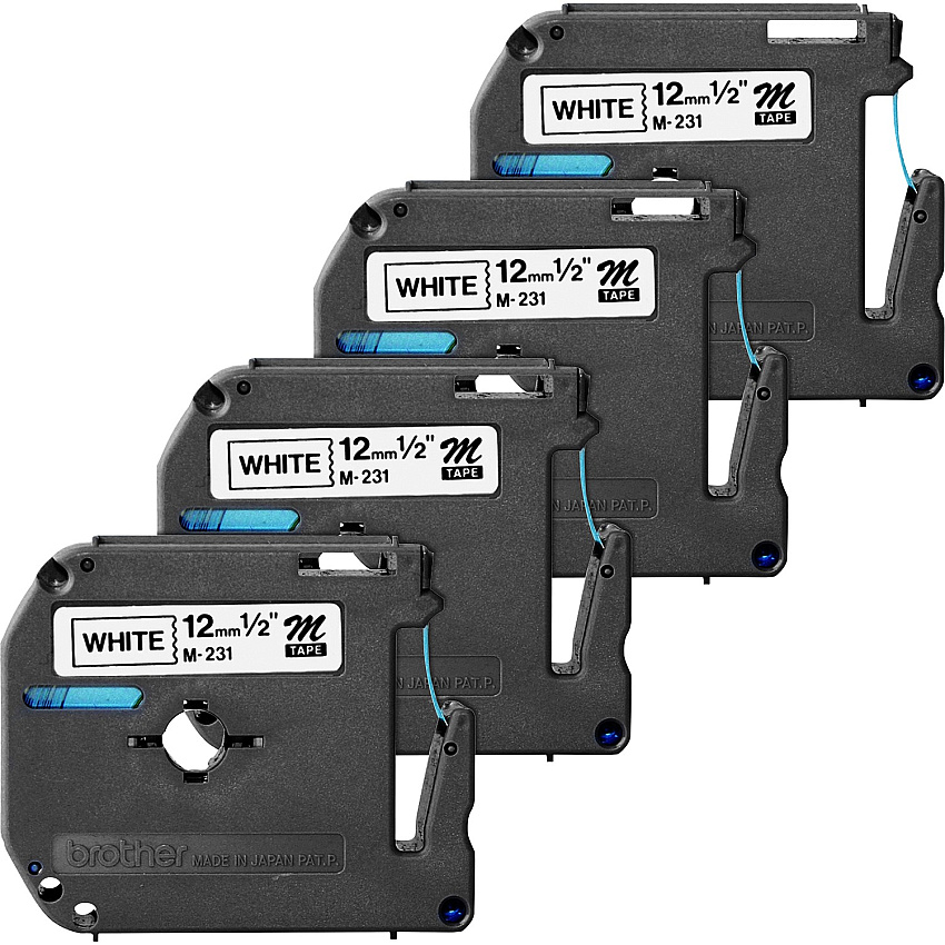 Brother P-touch Nonlaminated M Series Tape Cartridge 1/2" Width - Direct Thermal - White - Non-laminated, Self-adhesive - 4 / Bundle (M231BD)