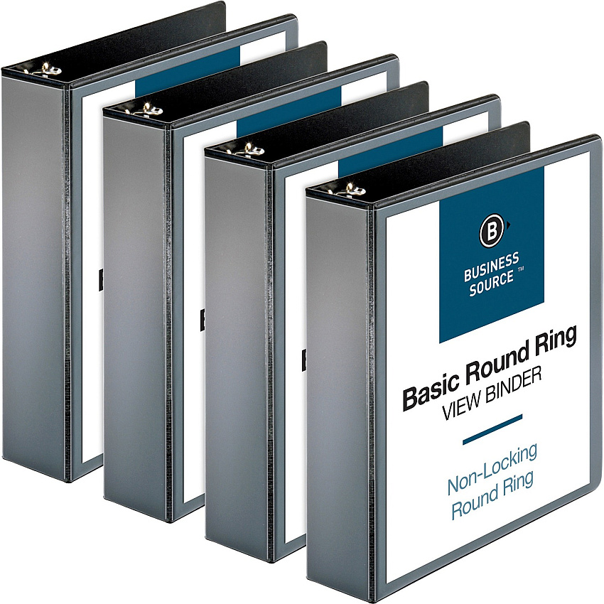 Business Source Round-ring View Binder 2" Binder Capacity - Letter - 8 1/2" x 11" Sheet Size - 475 Sheet Capacity - Fastener(s): Round Ring - Pocket(s): 2, Internal - Polypropylene - Black - Wrinkle-free, Gap-free Ring, Clear Overlay, Non Loc (BSN09956BD)