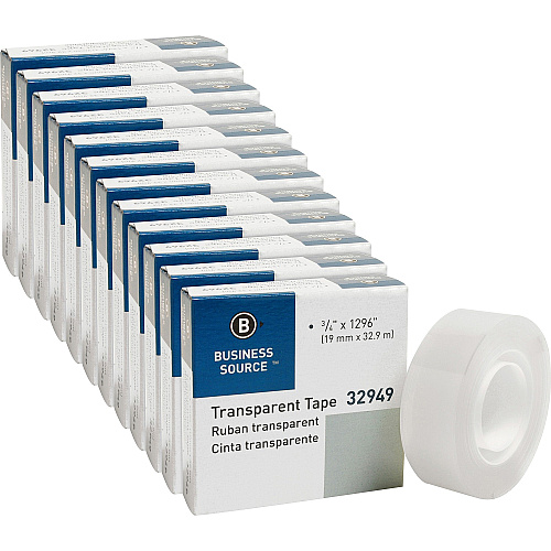 Business Source All-purpose Transparent Tape 36 yd Length x 0.75" Width - 1" Core - Clear - For Sealing, Mending - 12 / Pack (BSN32949PK)