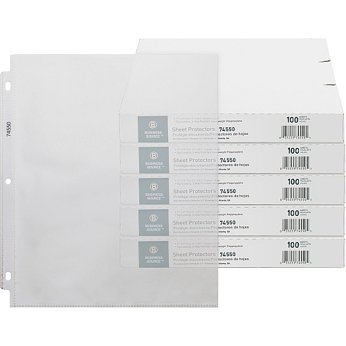 Business Source Top-Loading Poly Sheet Protectors 3.2 mil Thickness - For Letter 8 1/2" x 11" Sheet - 3 x Holes - Ring Binder - Rectangular - Clear - Polypropylene - 100/Box - 5 / Carton (BSN74550CT)