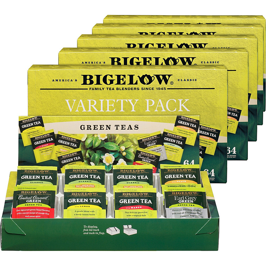 Bigelow Assorted Flavor Tray Pack Green Tea Bag Green Tea - 64/Box - 6 / Carton (30568CT)