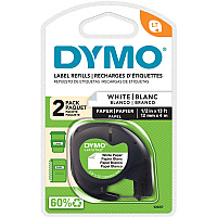 Dymo LetraTag Electronic Labelmaker Tape 1/2" Width - Direct Thermal - White - Paper - Easy Peel - 2/Pack - 3 / Box (10697BX)