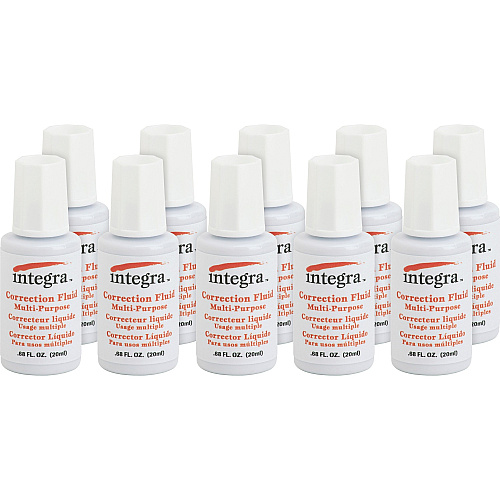 Integra Multipurpose Correction Fluid Brush Applicator - 22 mL - White - 10 / Box (01539BX)
