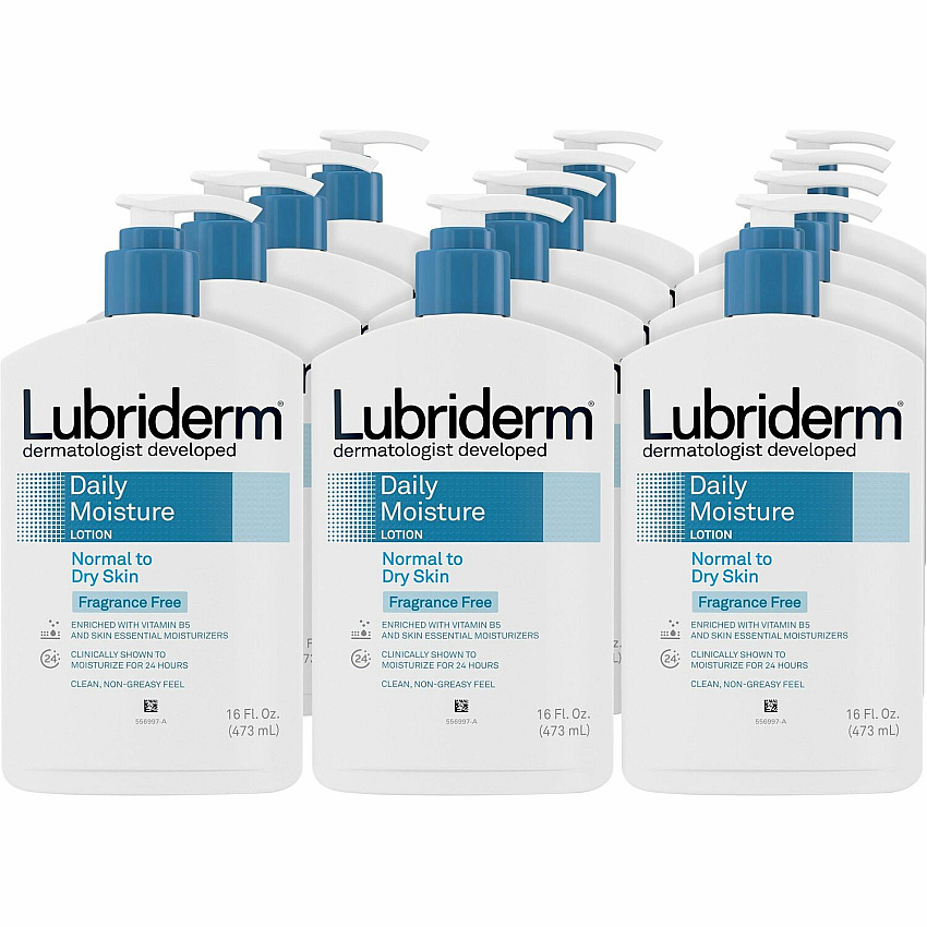 Lubriderm Daily Moisture Lotion Lotion - 16 fl oz - For Dry Skin - Applicable on Body - Body, Face - Moisturising, Fragrance-free, Absorbs Quickly, Lightweight, Paraben-free, Phthalates-free, Dye-free - 12 / Carton (48323CT)
